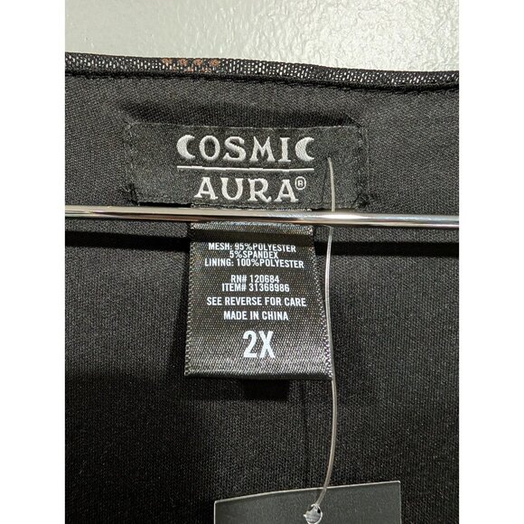 Cosmic Aura Women's Skull Celestial Mesh Bell-Sleeve Dress  Black Tan Sz 2X NWT - Picture 6 of 16